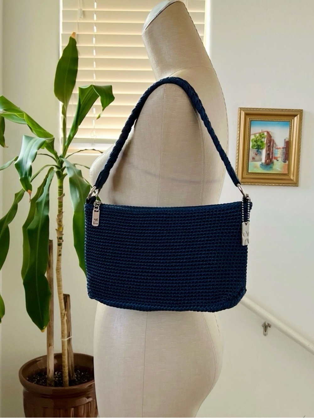 Y2K Lina Woven Crochet Demi Shoulder Bag Blue